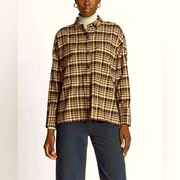 NWT Everlane Boxy Button-Down Plaid Soft Flannel Shirt, Oversized, Size Small - Picture 2 of 16